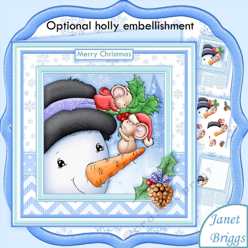 JOLLY HOLLY MICE Christmas Snowman Decoupage & Insert Mini Kit
