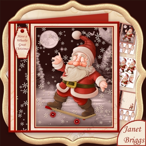 SKATEBOARD SANTA 7.8 Christmas Decoupage & Insert Mini Kit