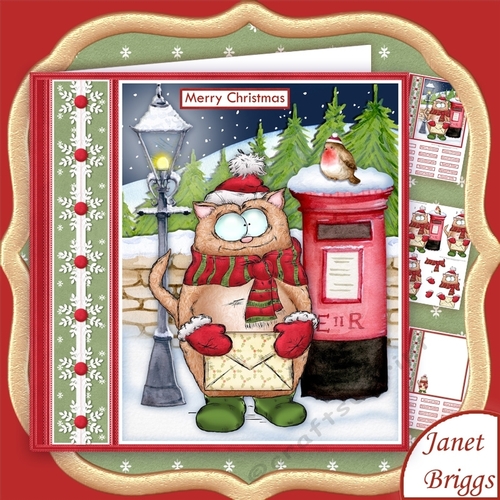 CHRISTMAS CAT AT THE POSTBOX 7.5 Decoupage & Insert Mini Kit