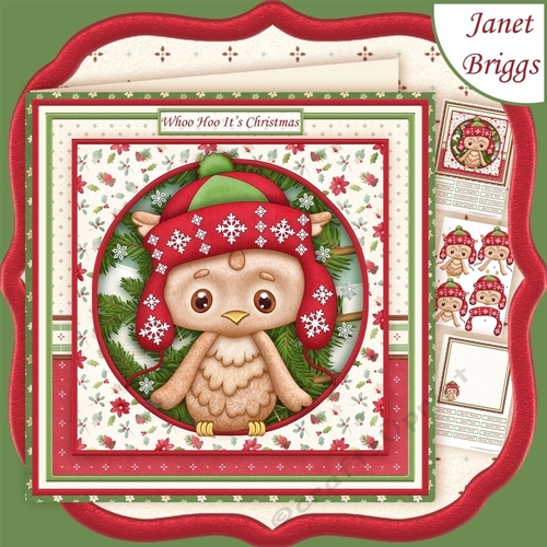 WHOO HOO ITS CHRISTMAS 8x8 Owl Decoupage & Insert Mini Kit