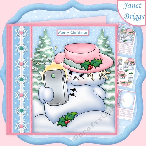 SELFIE SNOWMAN Pink 7.5 Christmas Decoupage & Insert Mini Kit