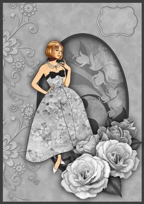 A4 Elegant Lady & Roses in Black & White Part 1