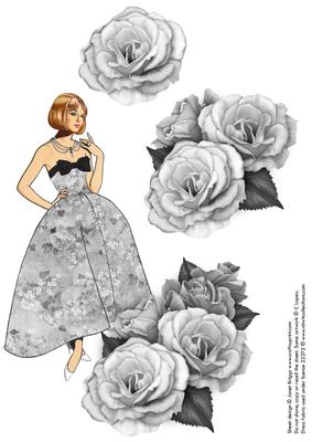 A4 Elegant Lady & Roses in Black & White Part 2