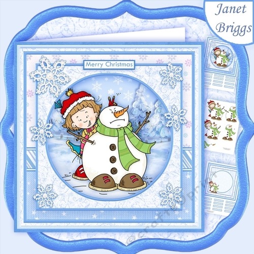 SALLYS SNOWMAN 8x8 Christmas Decoupage & Insert Mini Kit
