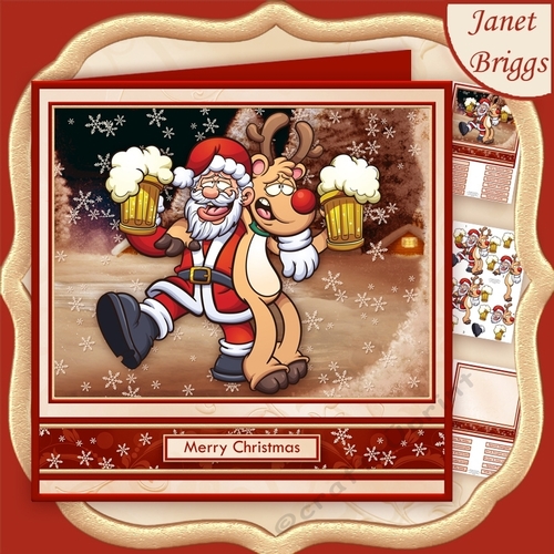 MERRY CHRISTMAS Santa & Rudolf 7.8 Decoupage & Insert Mini Kit