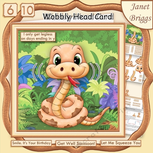 LEGLESS SNAKE WOBBLY HEAD CARD 8x8 Decoupage, Ages & Insert Mini Kit