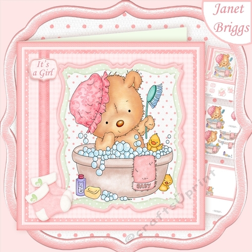 BATH TIME BABY GIRL 8x8 Decoupage & Insert Mini Kit