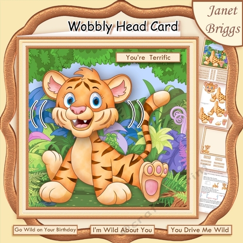 WILD ABOUT YOU TIGER WOBBLY HEAD CARD 8x8 Decoupage & Insert Mini Kit