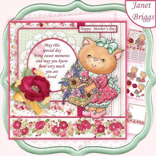 FLOWER BASKET KITTY 7.5 Decoupage & Insert Mini Kit Various Occasions
