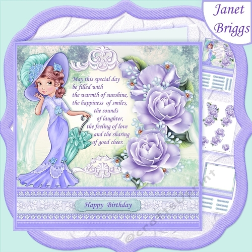 ELEGANT LADY IN LILAC ROSES & VERSE 8x8 Decoupage & Insert Mini Kit