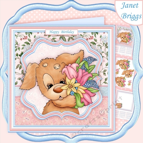 CUTE PUPPY & SPRING BOUQUET 8x8 Decoupage & Insert Mini Kit