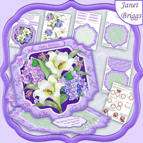 LILIES & HYDRANGEA Large Easel Card Kit & Decoupage 7.5