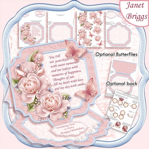 PINK ROSES & VERSE Large Easel Card Kit & Decoupage 7.5 All Occasions
