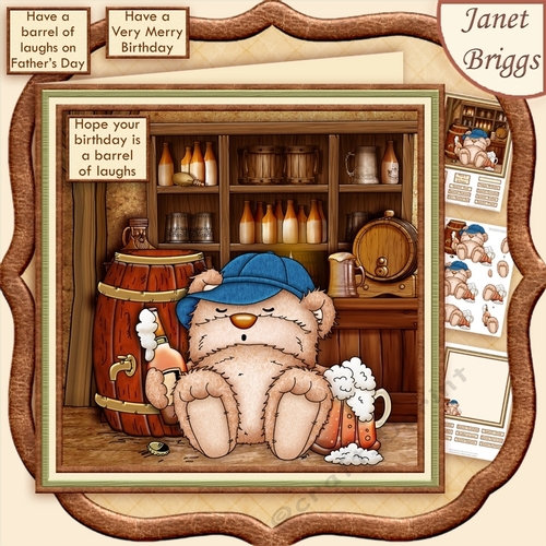BEER BELLY BEAR 8x8 Decoupage & Insert Mini Kit
