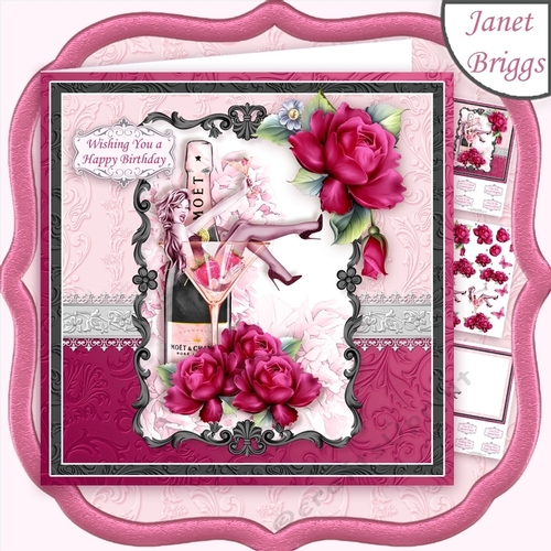 CHAMPAGNE GLASS DIVA 8x8 Decoupage & Insert Mini Kit