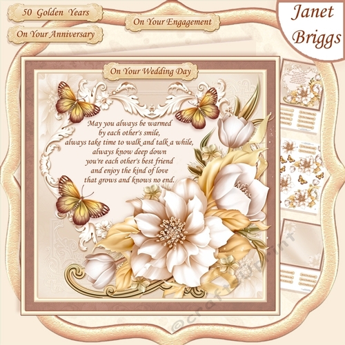 CREAM & GOLD FLORALS Wedding Anniversary Engagement Decoupage & Insert Mini Kit