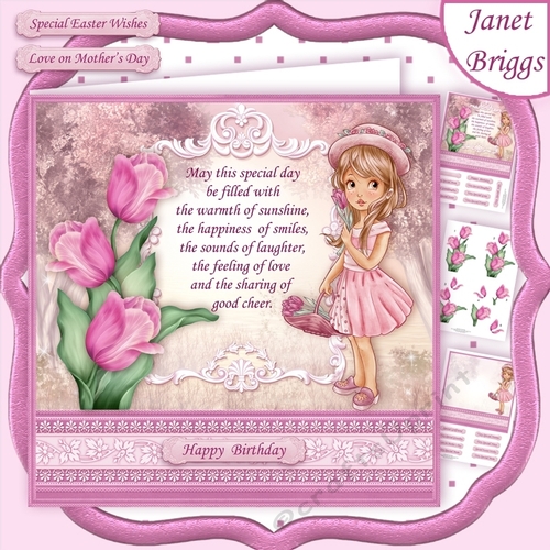 TULIP GIRL Easter Birthday Mothers Day Decoupage  & Insert Mini Kit