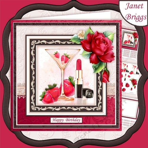 CHAMPAGNE & STRAWBERRIES 8x8 Decoupage & Insert Mini Kit All Occasions
