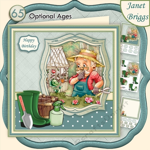 MALE GARDENER GARDENING SURPRISE 8x8 Decoupage Insert & Ages Mini Kit