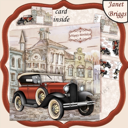 VINTAGE CAR Shaped 7.5 Card Kit & Decoupage For Men