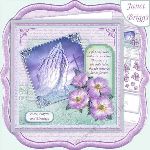 SYMPATHY PRAYING HANDS POPPIES & VERSE 8x8 Decoupage & Insert Mini Kit