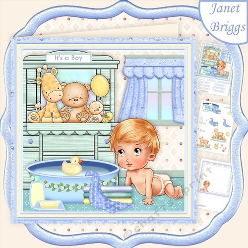 BABY BOY BATHTIME 8x8 Decoupage & Insert Mini Kit
