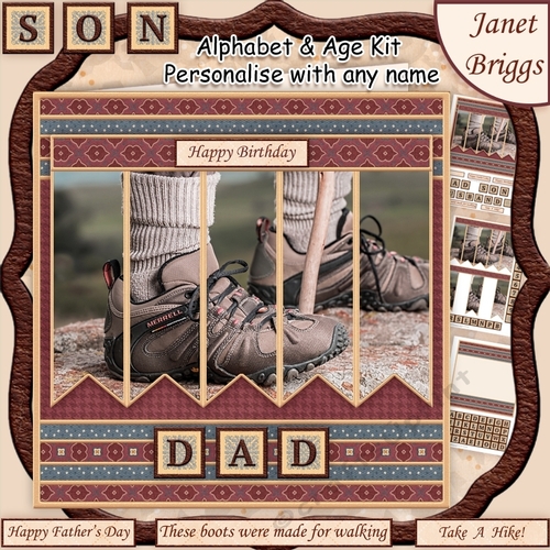 HIKING BOOTS 7.5 Alphabet and Age Quick Card Kit Create Any Name