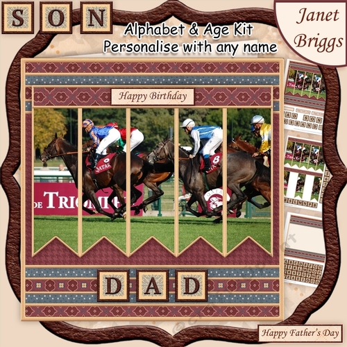 HORSE RACING 7.5 Alphabet and Age Quick Card Kit Create Any Name