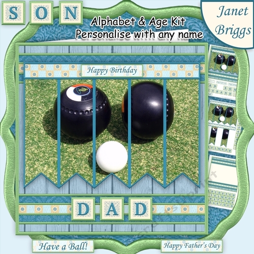 LAWN BOWLS 7.5 Alphabet and Age Quick Card Kit Create Any Name