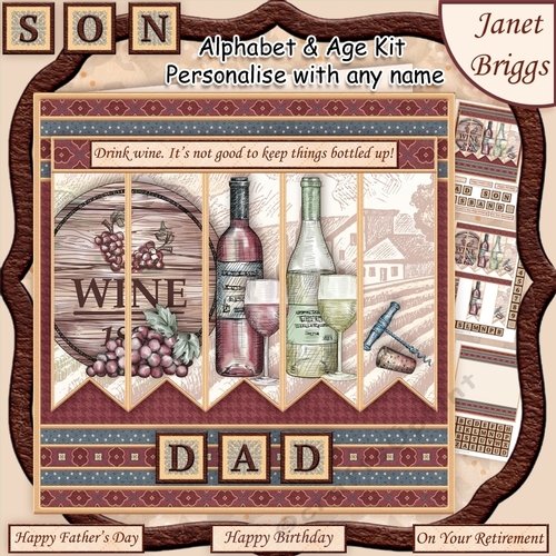 WINE DONT KEEP THINGS BOTTLED UP 7.5 Alphabet and Age Quick Card Kit Create Any Name