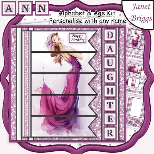 ELEGANT LADY PINK 7.5 Alphabet and Age Quick Card Kit Create Any Name
