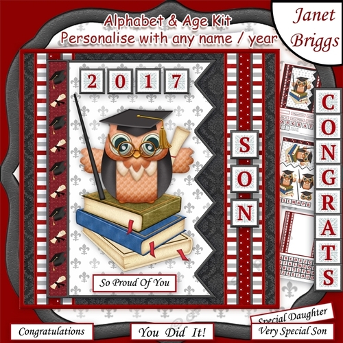 GRADUATION 7.5 Alphabet and Numbers Decoupage Card Kit Create Any Name or Year
