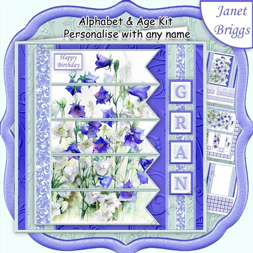 BLUE FLORAL BELLS 7.5 Alphabet and Age Quick Card Kit Create Any Name