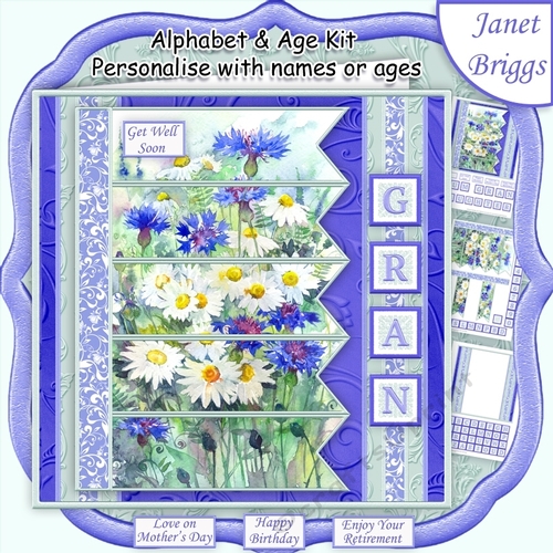MEADOW FLORALS 7.5 Alphabet and Age Quick Card Kit Create Any Name