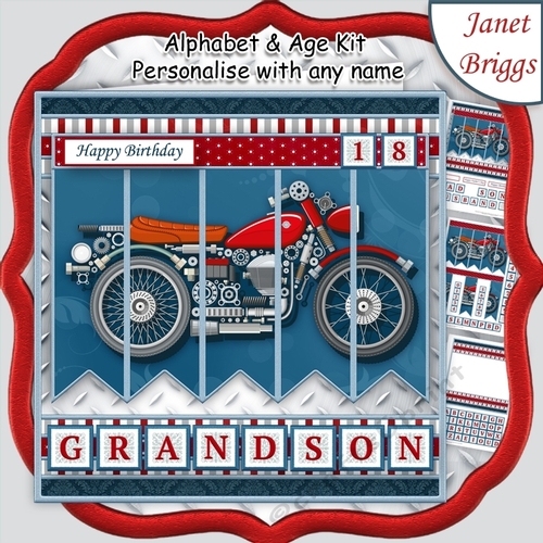 MOTOR BIKE 7.5 Alphabet and Age Quick Card Kit Create Any Name