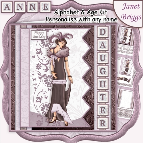 ART DECO LADY 7.5 Alphabet and Age Quick Card Kit Create Any Name