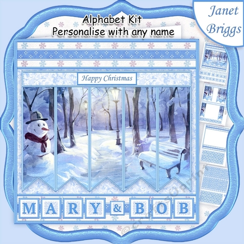 SNOWMAN IN PARK 7.5 Quick Card Kit Create Any Name Alphabet in 2 sizes