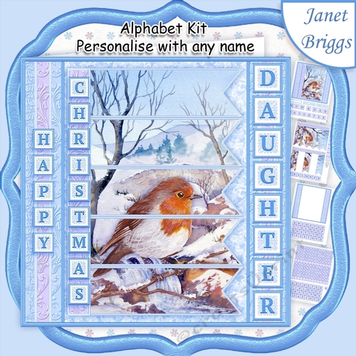 ROBIN & WATERFALL Christmas 7.5 Quick Card Kit Create Any Name Alphabet in 2 sizes