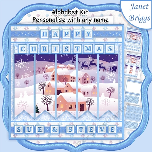 SNOWY VILLAGE Christmas 7.5 Quick Card Kit Create Any Name Alphabet in 2 sizes