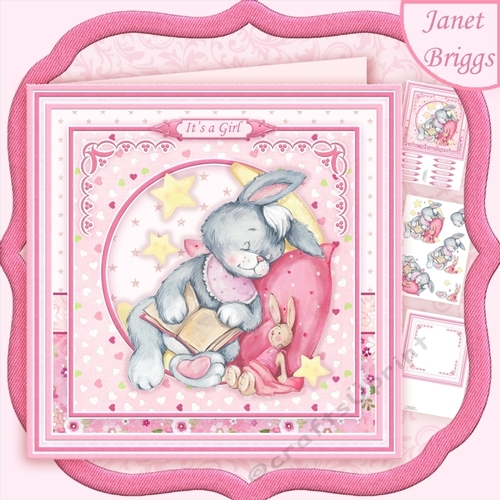 BABY GIRL SLEEPY BUNNY 8x8 Decoupage & Insert Mini Kit