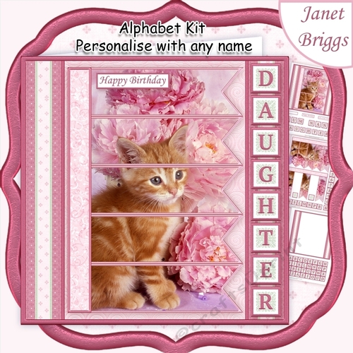 KITTEN & FLORALS 7.5 Alphabet and Age Quick Card Kit Create Any Name