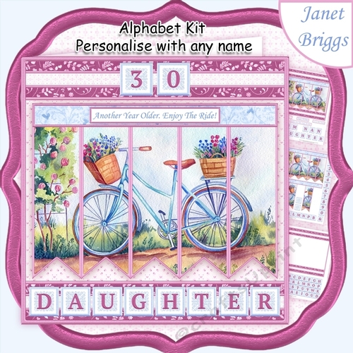LADIES BICYCLE ENJOY THE RIDE 7.5 Alphabet and Age Quick Card Kit Create Any Name
