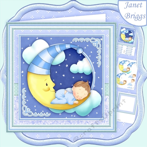 NEW BABY BOY ON MOON 8x8 Decoupage & Insert Mini Kit