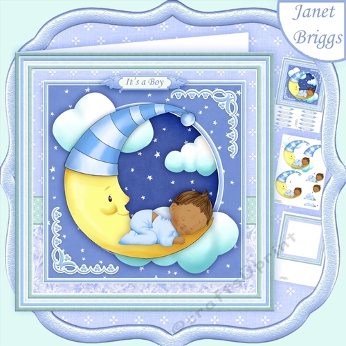 NEW BABY BOY ON MOON Ethnic 8x8 Decoupage & Insert Mini Kit