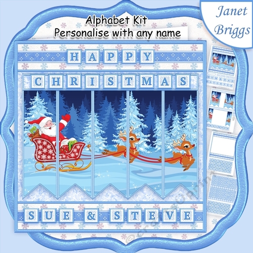 SANTAS SLEIGH RIDE Christmas 7.5 Quick Card Kit Create Any Name Alphabet in 2 sizes