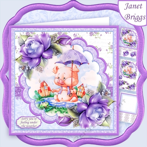 UNDER THE WEATHER PIGLET 8x8 Get Well Soon Decoupage & Insert Mini Kit