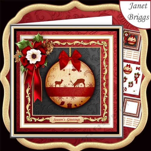 CHRISTMAS RED GOLD REINDEER BAUBLE 7.7 Decoupage & Insert Mini Kit