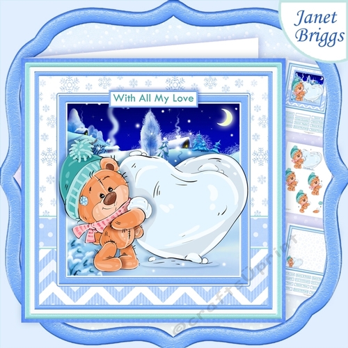 CHRISTMAS BEAR & SNOW HEART 7.5 Decoupage & Insert Mini Kit