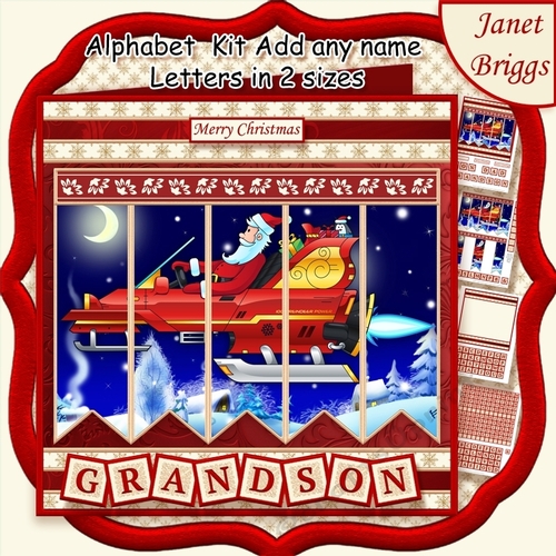 SANTAS ROCKET SLEIGH Christmas 7.5 Quick Card Kit Create Any Name Alphabet in 2 sizes