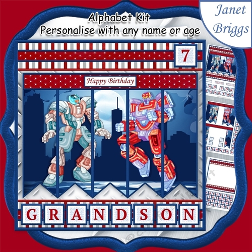 TRANSFORMERS ROBOTS 7.5 Alphabet and Age Quick Card Kit Create Any Name